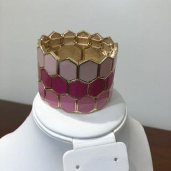 Charming Charlie Chunky Pink Gold Tone Geometric Design Bracelet NWT. - Picture 4 of 12